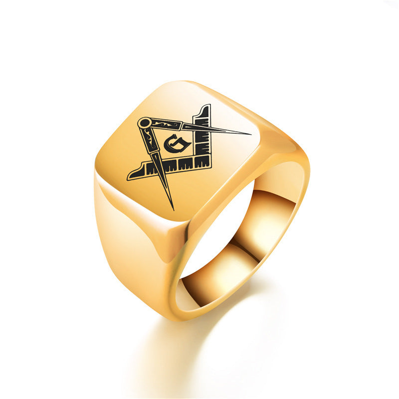 Men's Laser Engraved Masonic Symbol Ring