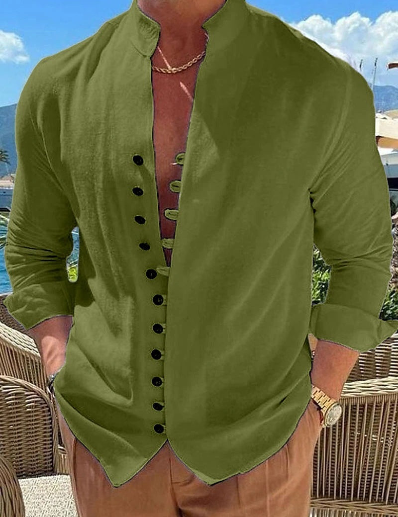 Men's Button Design Long-sleeved Shirt