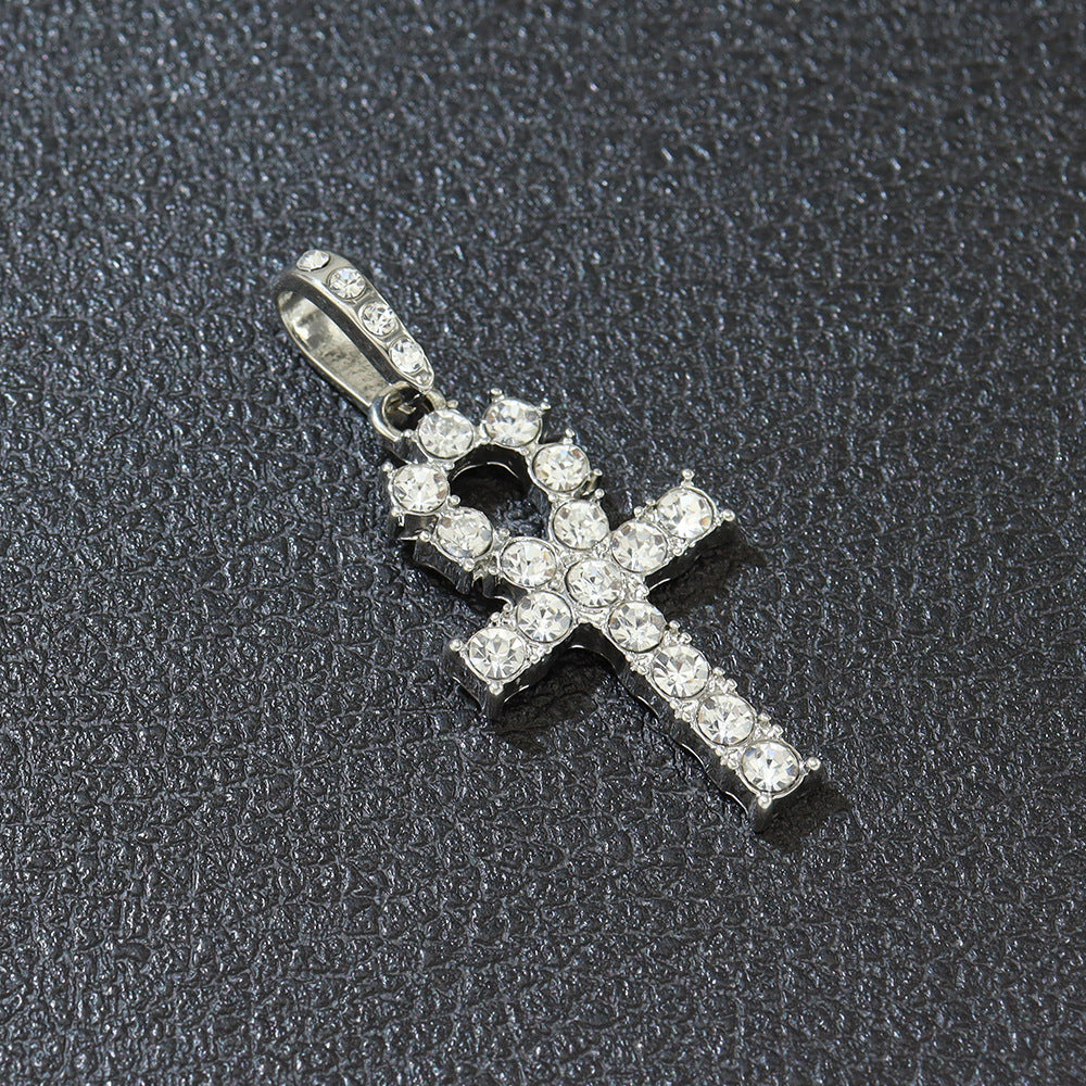 Cross Pendant Single Row Diamond Necklace