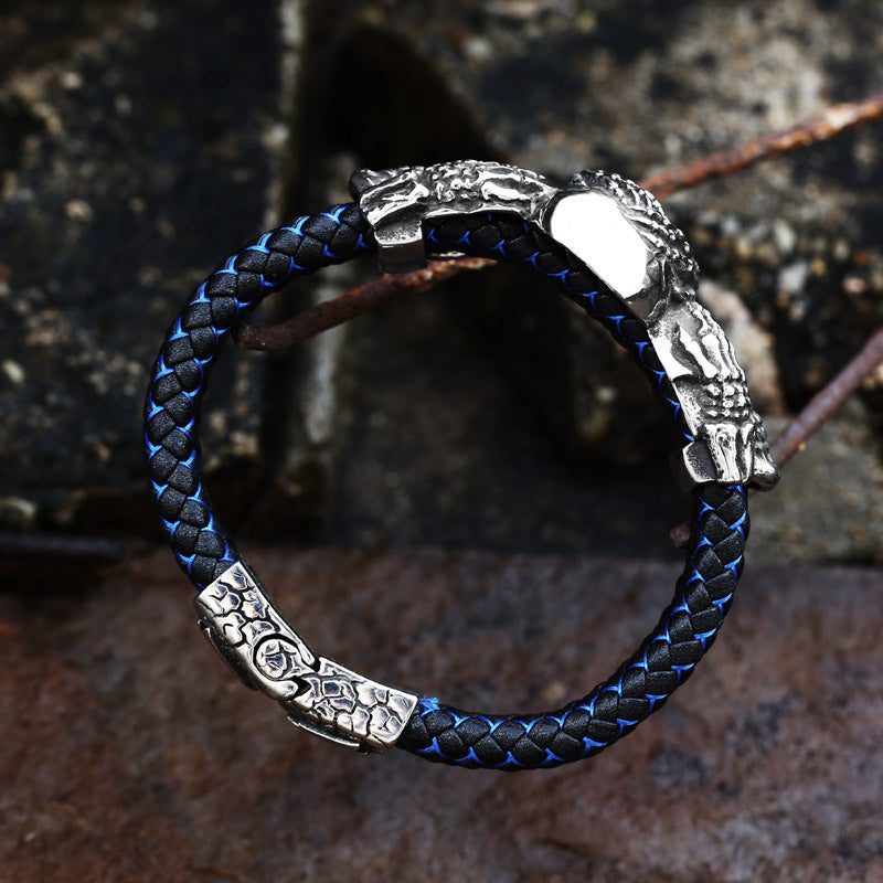 Stainless Steel Skull Leather Bracelet