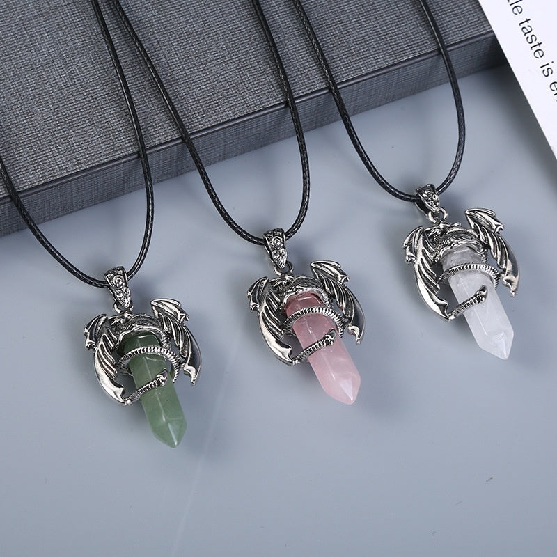 Natural Crystal Flying Dragon Pendant Necklace