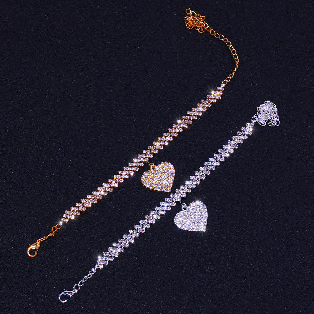 Rhinestone Heart Anklet