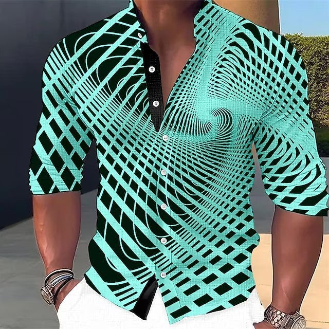 Men's Dizzy Multicolor 3D Digital Printed Round Neck Long Shirt