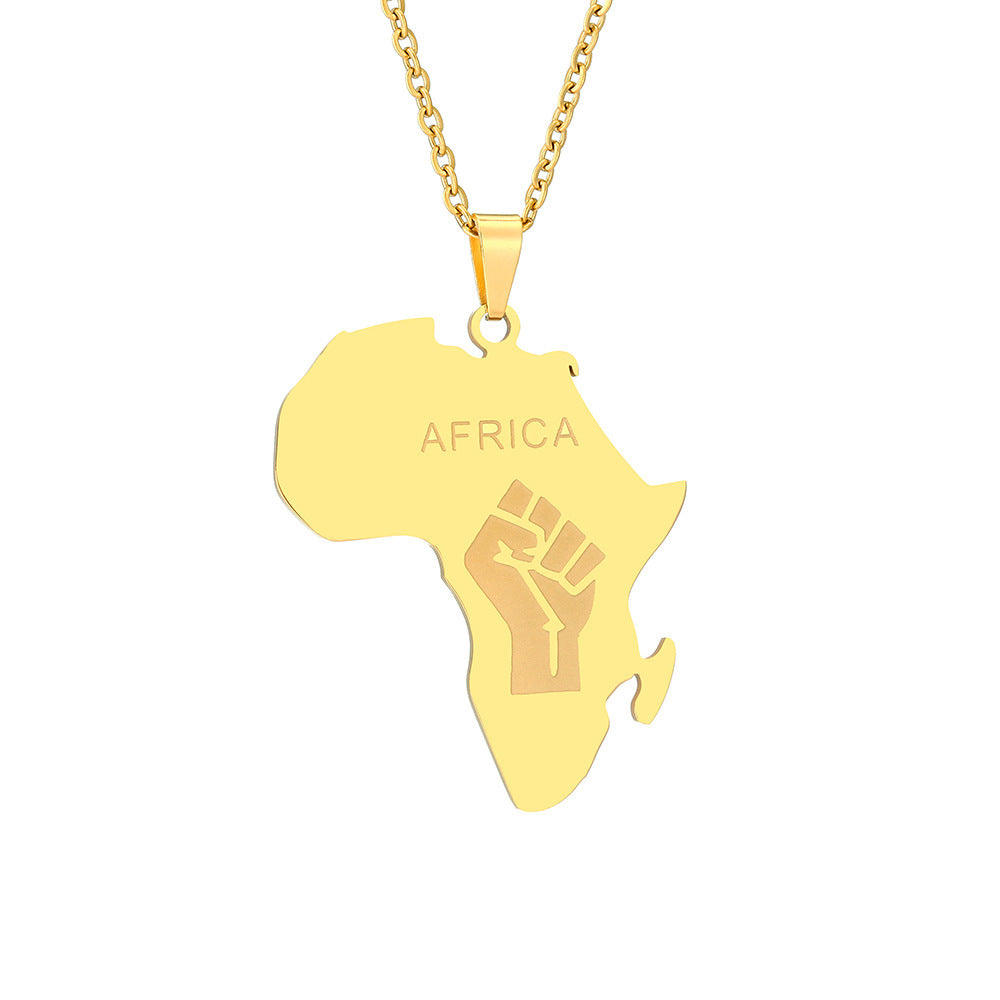 Titanium Steel Africa Fist Pendant Necklace