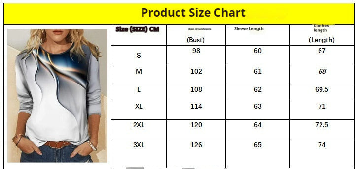 Casual Gradient Printed Round Neck Long Sleeve T-shirt