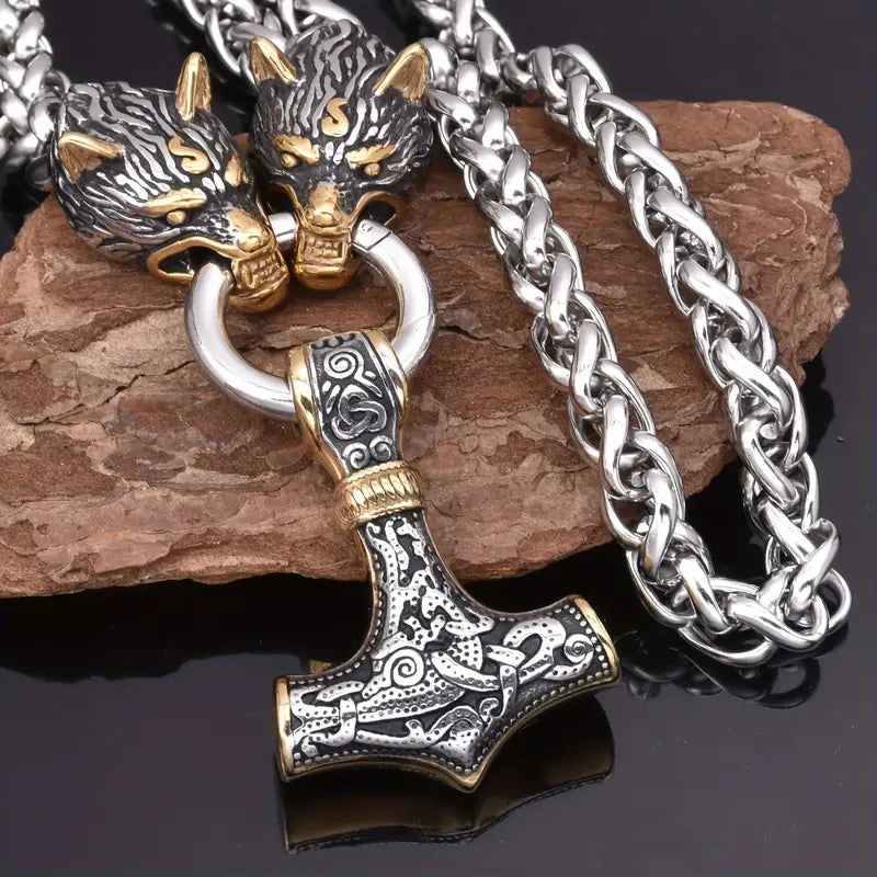 Viking Wolf Hammer Necklace.