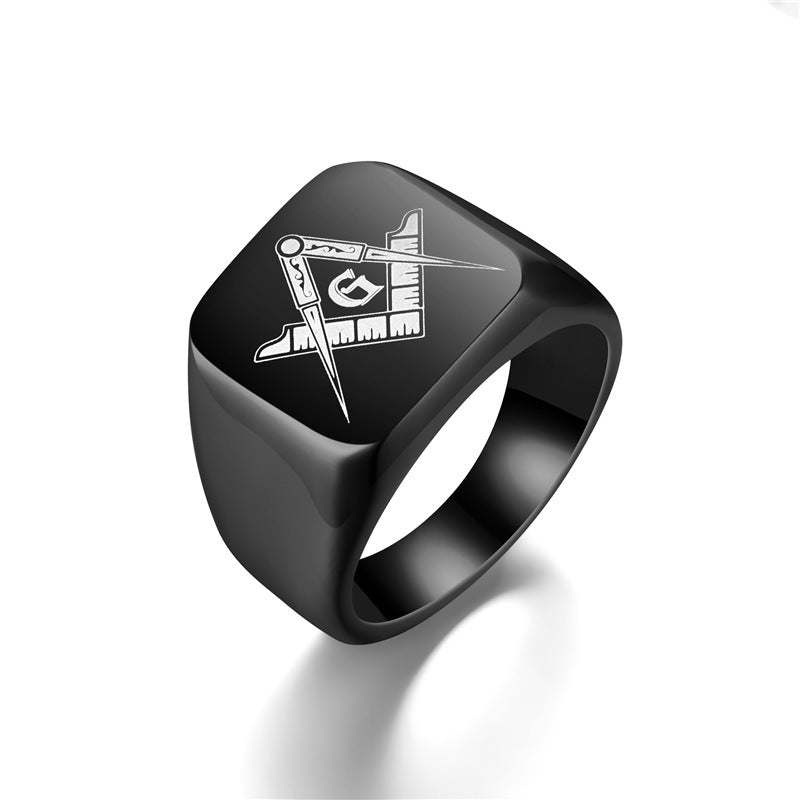 Men's Laser Engraved Masonic Symbol Ring