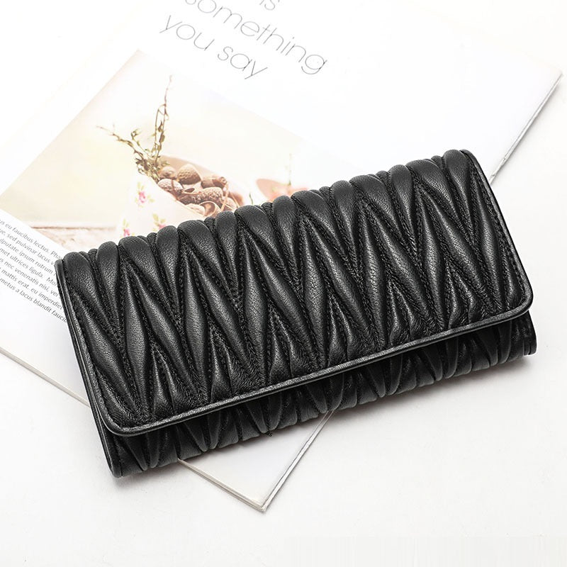 Fashion Multi-card-slot Pleated Genuine Leather Wallet