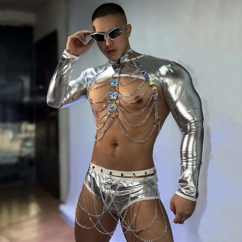 Performance Costume Men's Bar Dance Partner Technology Style Magic Color Suit