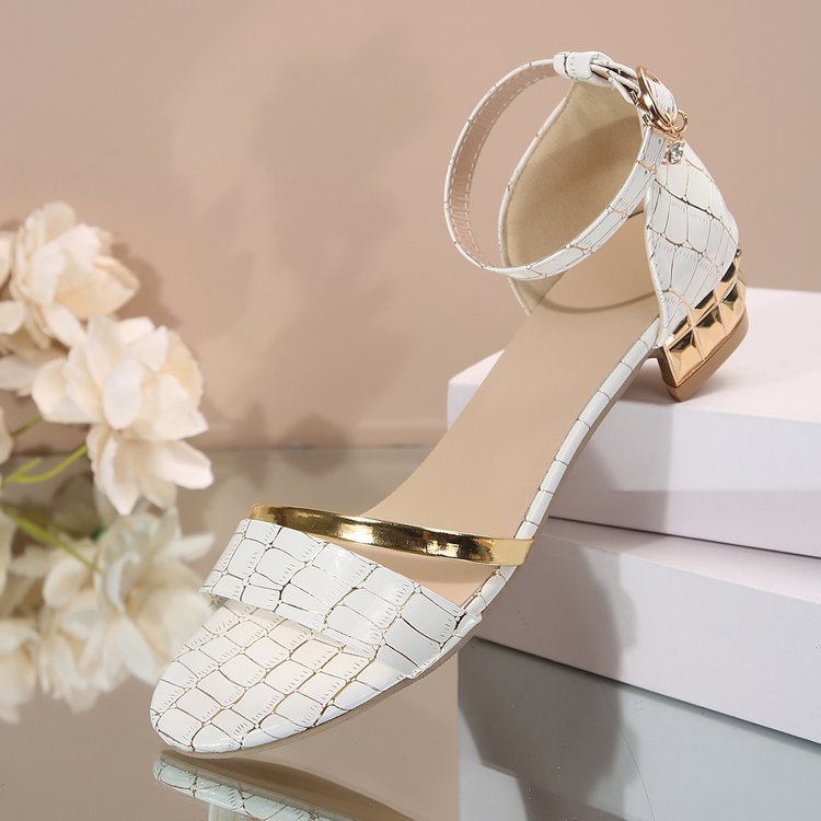 Chunky Heel Ankle-strap Snake Pattern High Heel Sandals