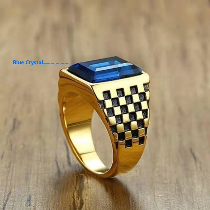 Men's Copper Checkerboard Glass Stone Ring