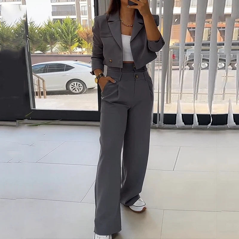 Women's Short Top Casual Pants Suit