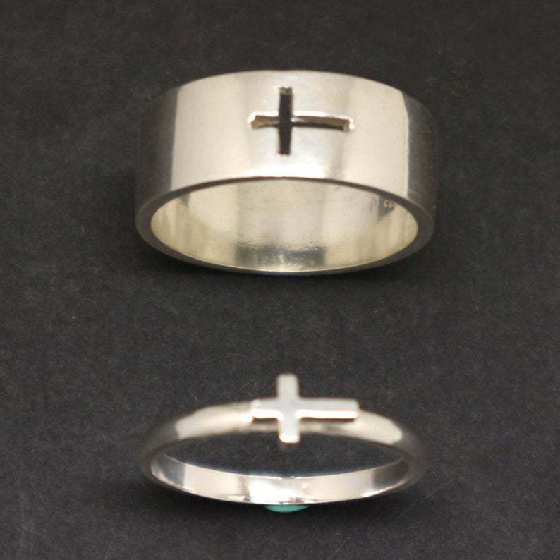 Stainless Steel Cross Couple Rings