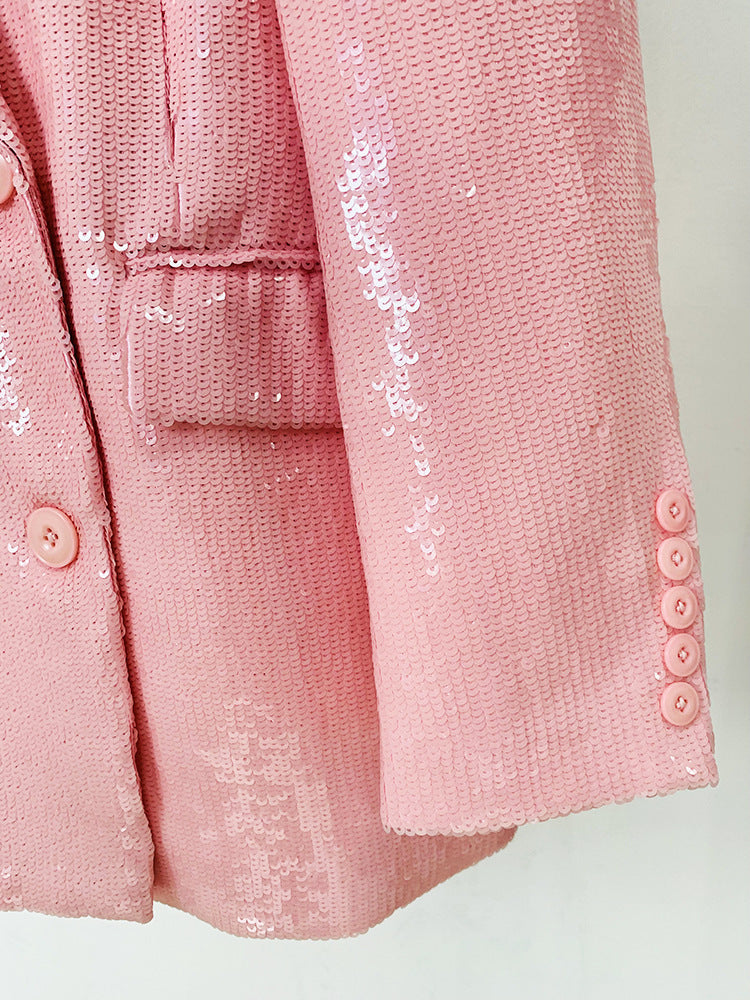 Double-breasted Pink Sequined Blazer