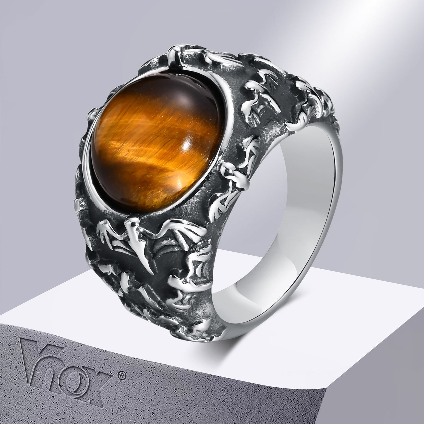 Titanium Steel Tigers eye Ring