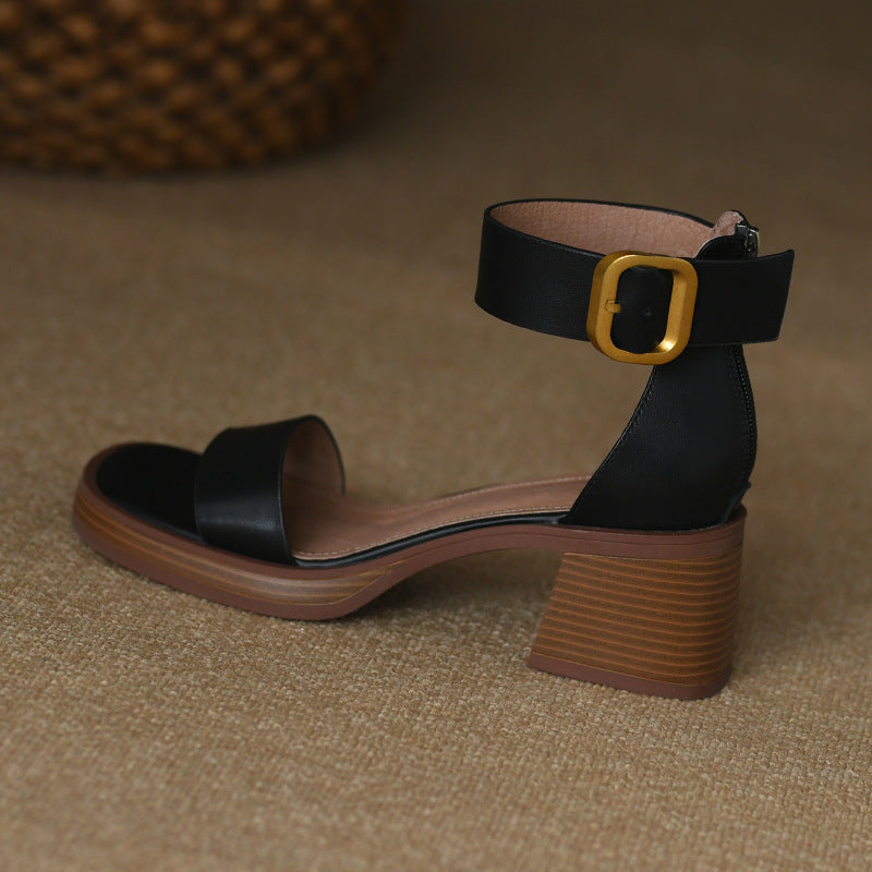 British Strap Chunky Heel Sandals