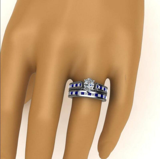 Blue Diamond Couple Rings Set