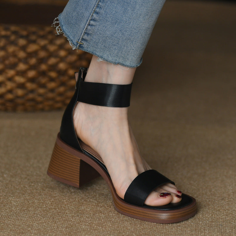 British Strap Chunky Heel Sandals