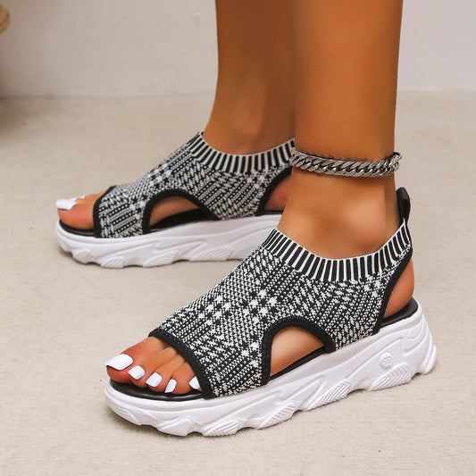 Summer Fashion Casual Woven Mid Heel Sports Platform Sandals