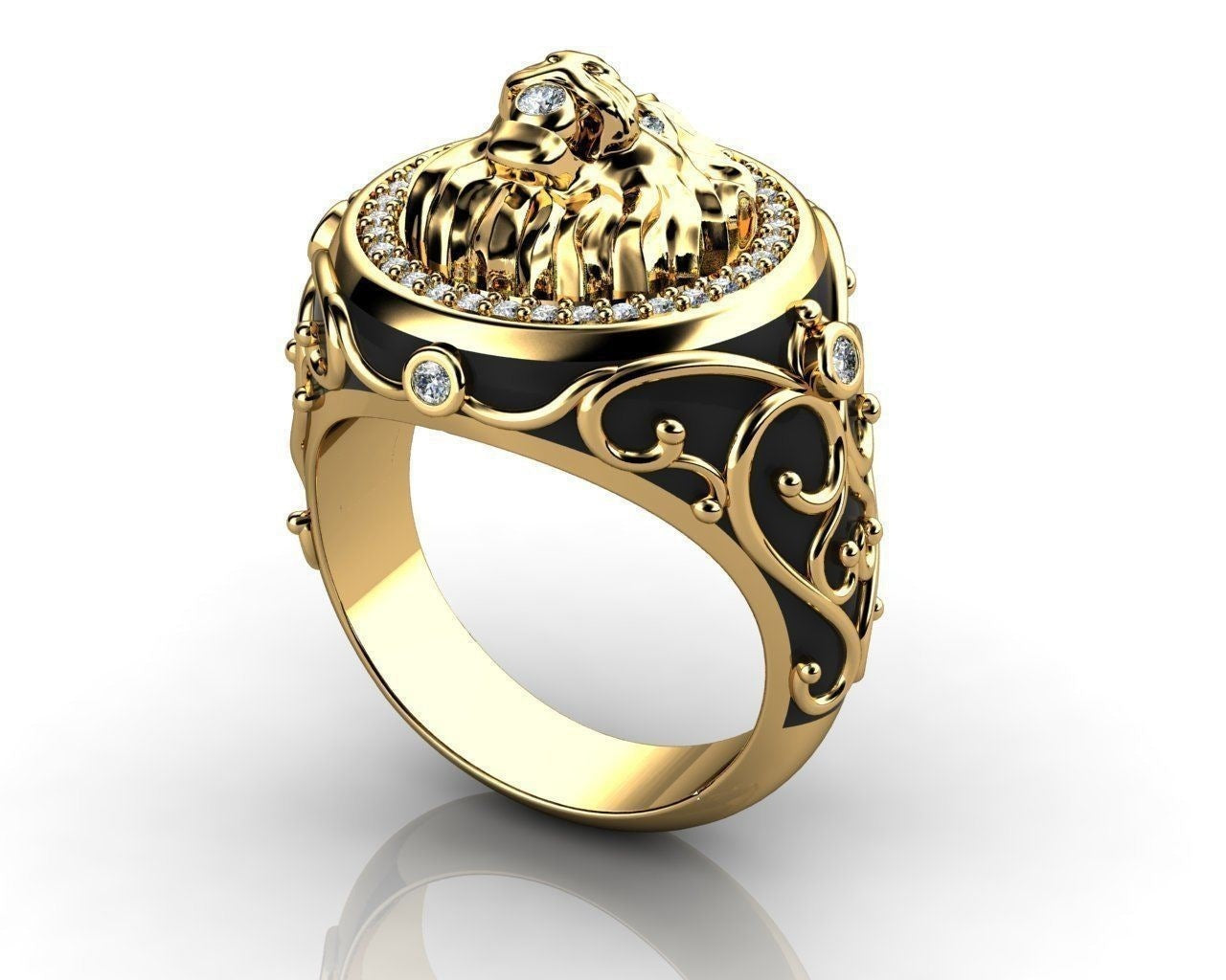 Men's Full Rhinestone Zircon Lion Ring