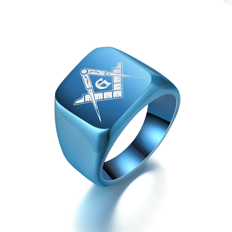 Men's Laser Engraved Masonic Symbol Ring