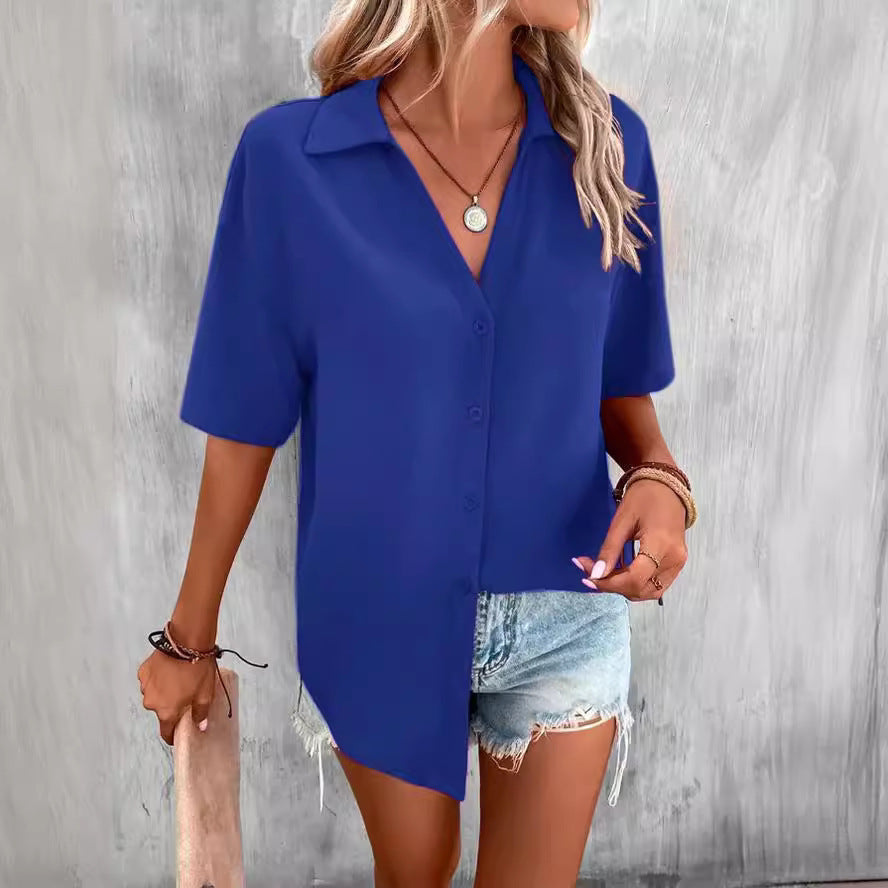 Pure Color V-neck Shirt