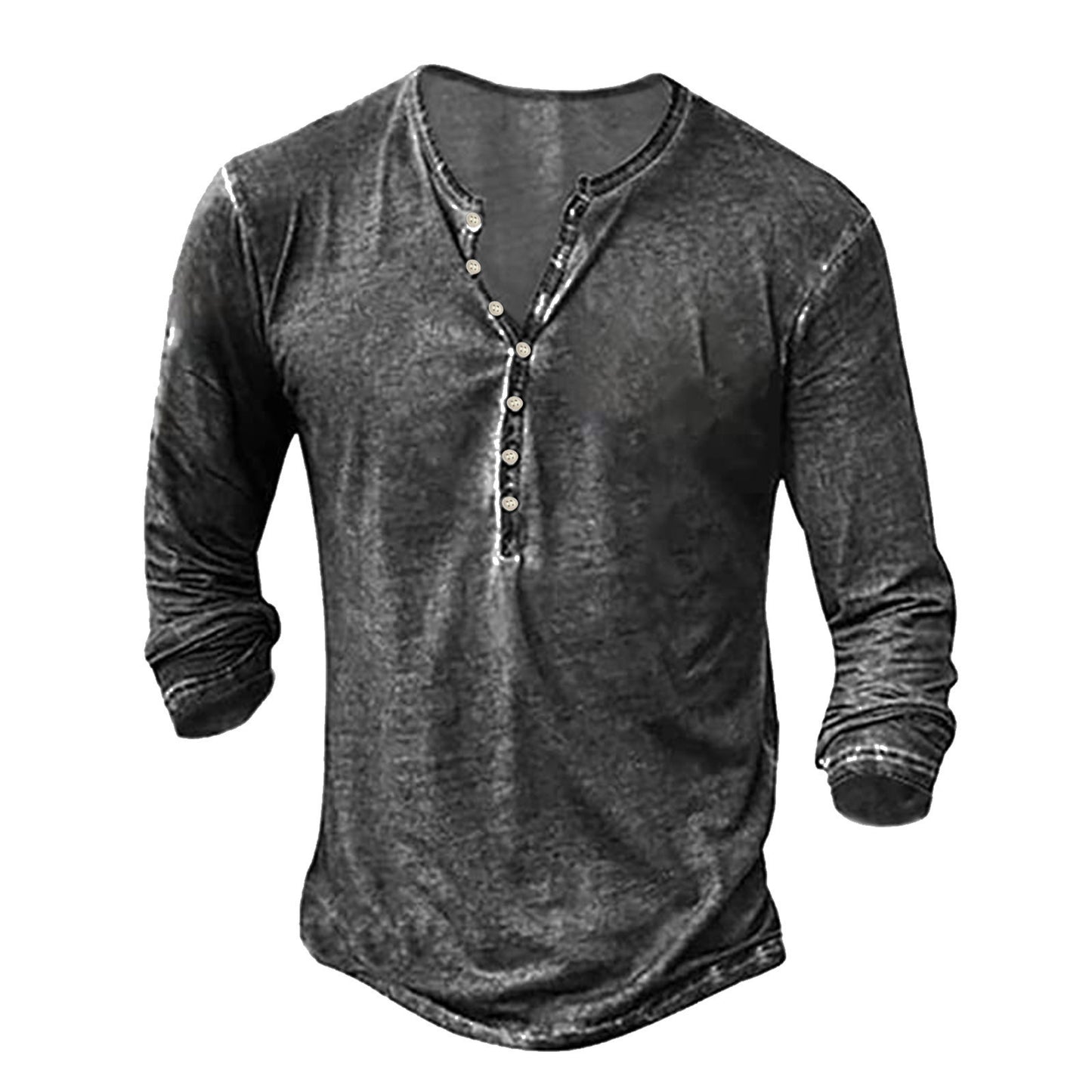 Men's Casual Long Sleeve Button V-neck Top