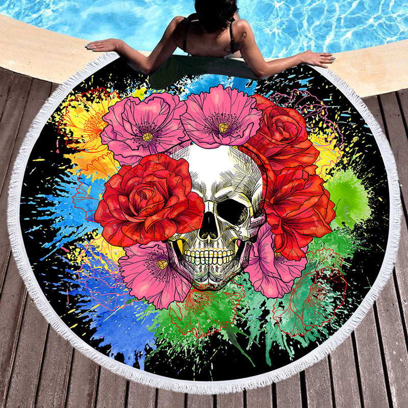 Skull Round Beach Towel