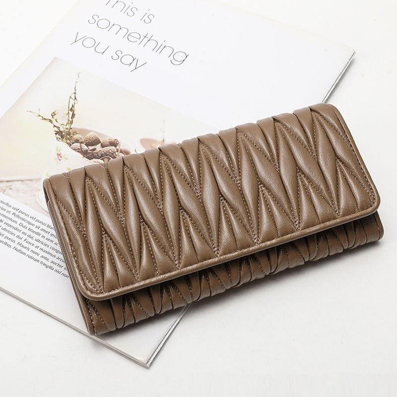 Fashion Multi-card-slot Pleated Genuine Leather Wallet