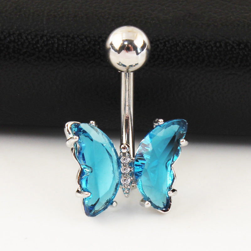 Titanium Steel Zircon Butterfly Anti-allergy Navel Stud