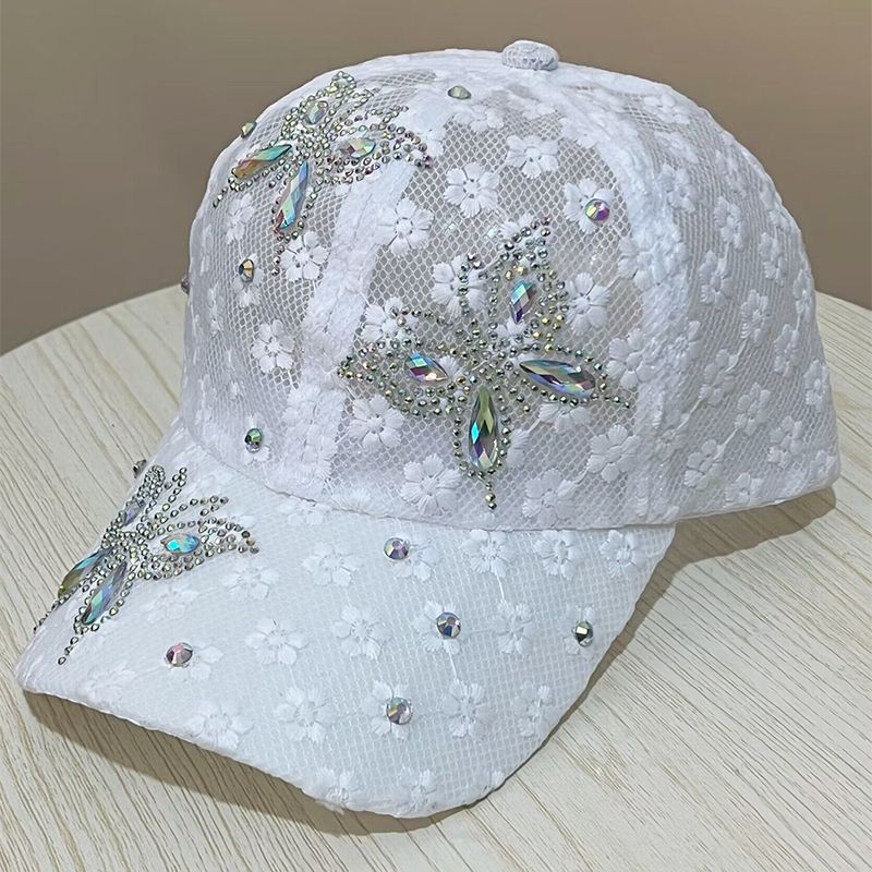 Women's Lace Flower Butterfly Rhinestone Baseball Cap