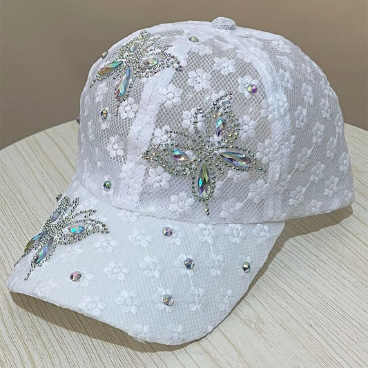 Women's Lace Flower Butterfly Rhinestone Baseball Cap