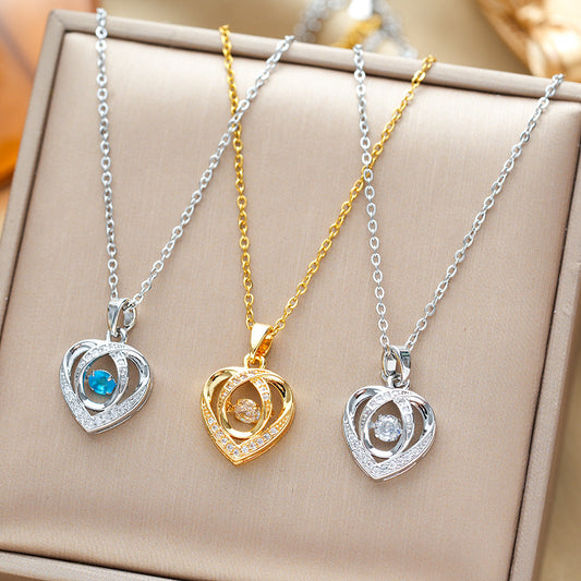 Dancing Love Heart-shaped Rhinestone Necklace