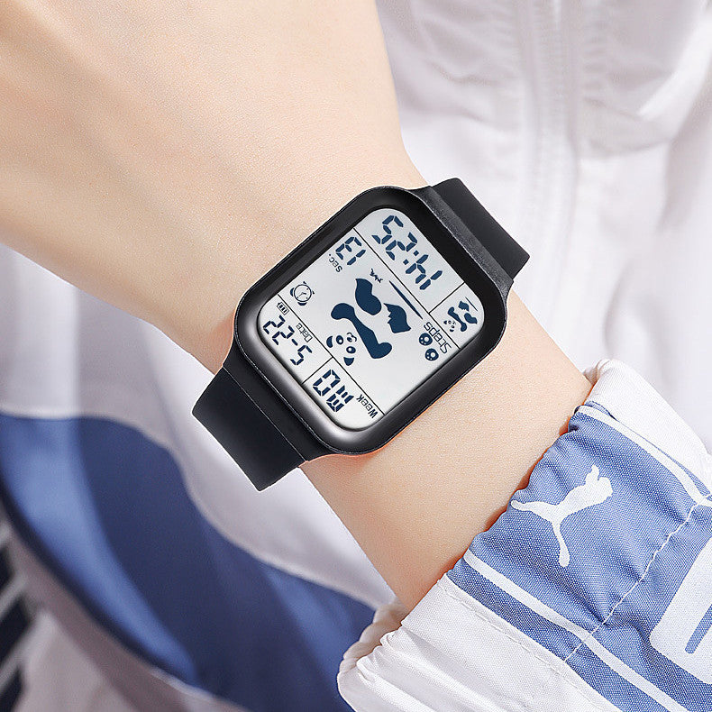 Square Polychrome Panda Waterproof Multifunctional Watch