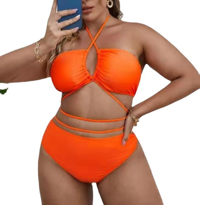 Plus Size Solid Color Split Ladies Bikini