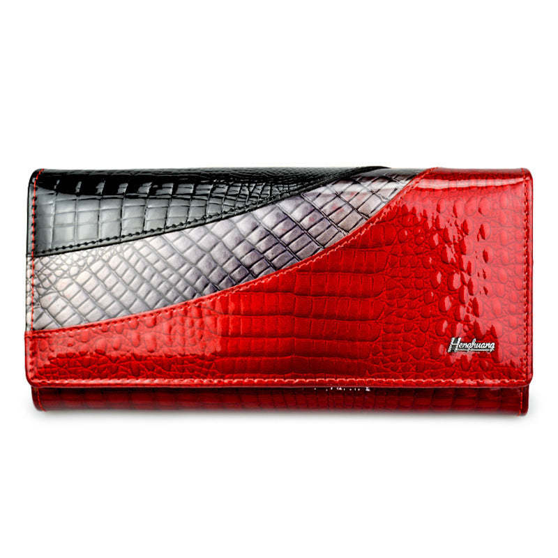 Fashion Snap Button Cowhide Patent Leather Wallet