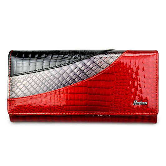 Fashion Snap Button Cowhide Patent Leather Wallet