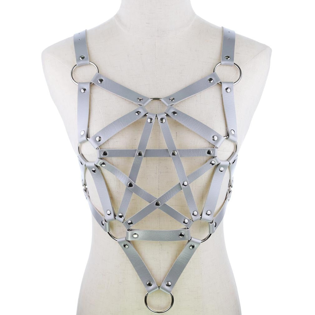 Pentagram leather body harness