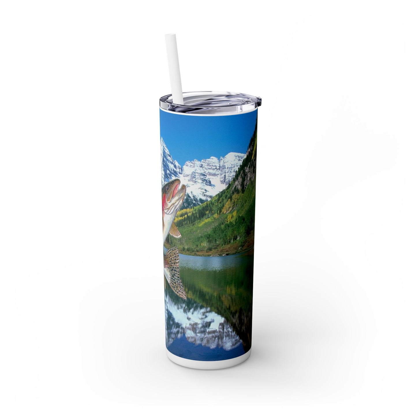 Rainbow Trout Lake. 20oz Skinny Tumbler with Straw