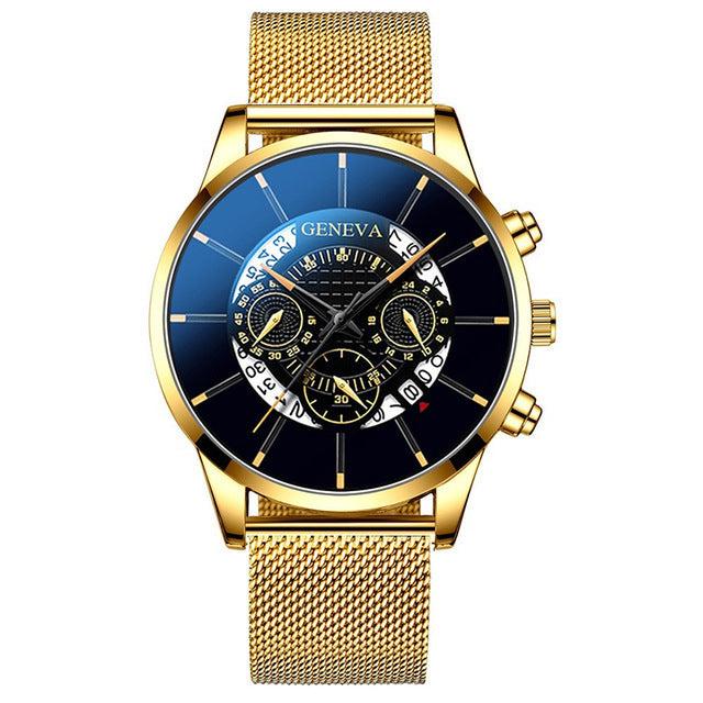 Businessman Alloy Mesh Band Calendar Watch