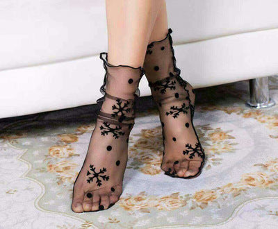 Thin Mid-calf Transparent Net  Lace Socks