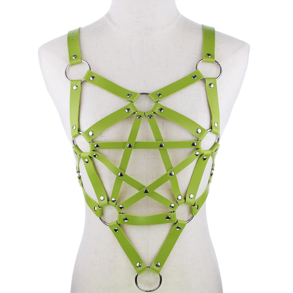 Pentagram leather body harness