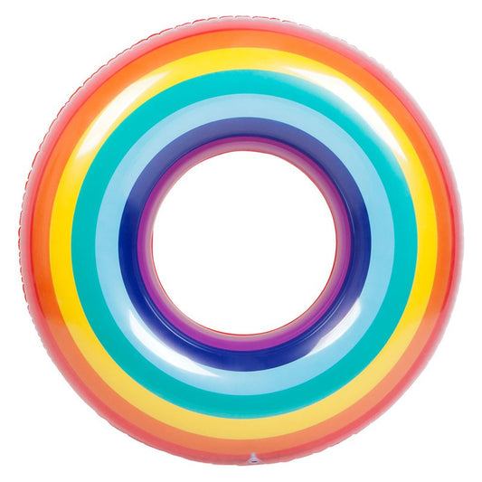 Inflatable rainbow swimming ring