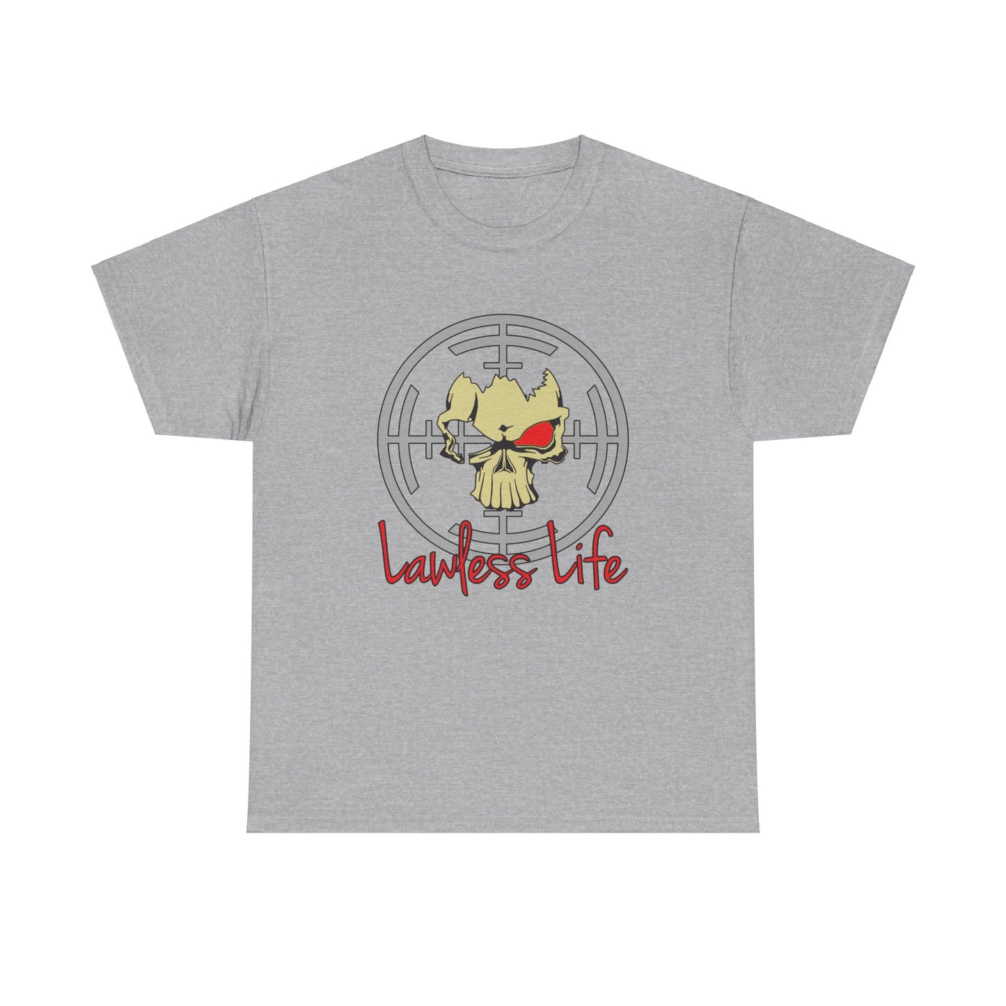 Lawless Life Skull Sight. Heavy Cotton T-Shirt