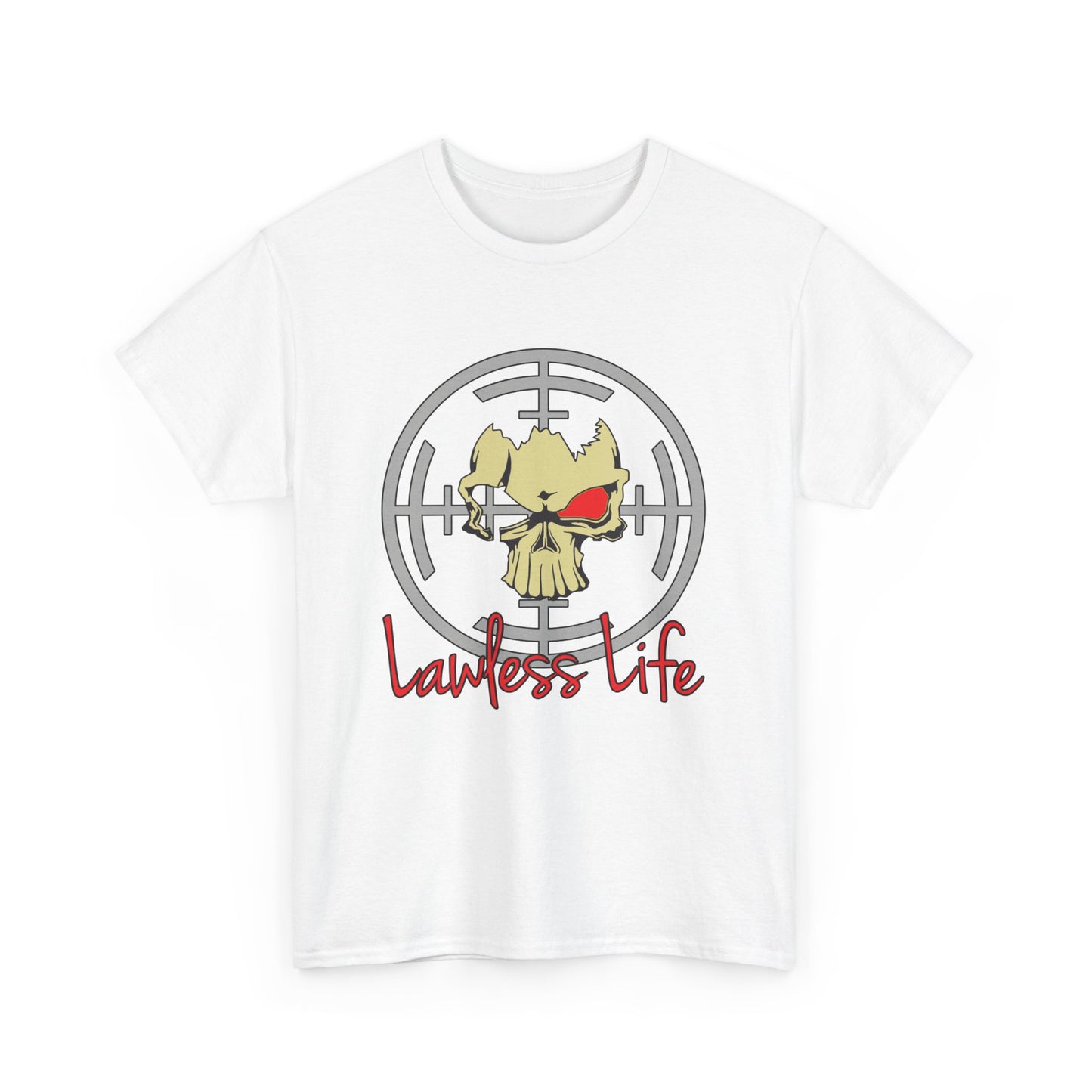 Lawless Life Skull Sight. Heavy Cotton T-Shirt