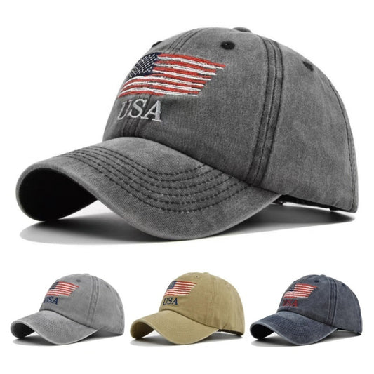 Washed Distressed USA Baseball Peaked Cap