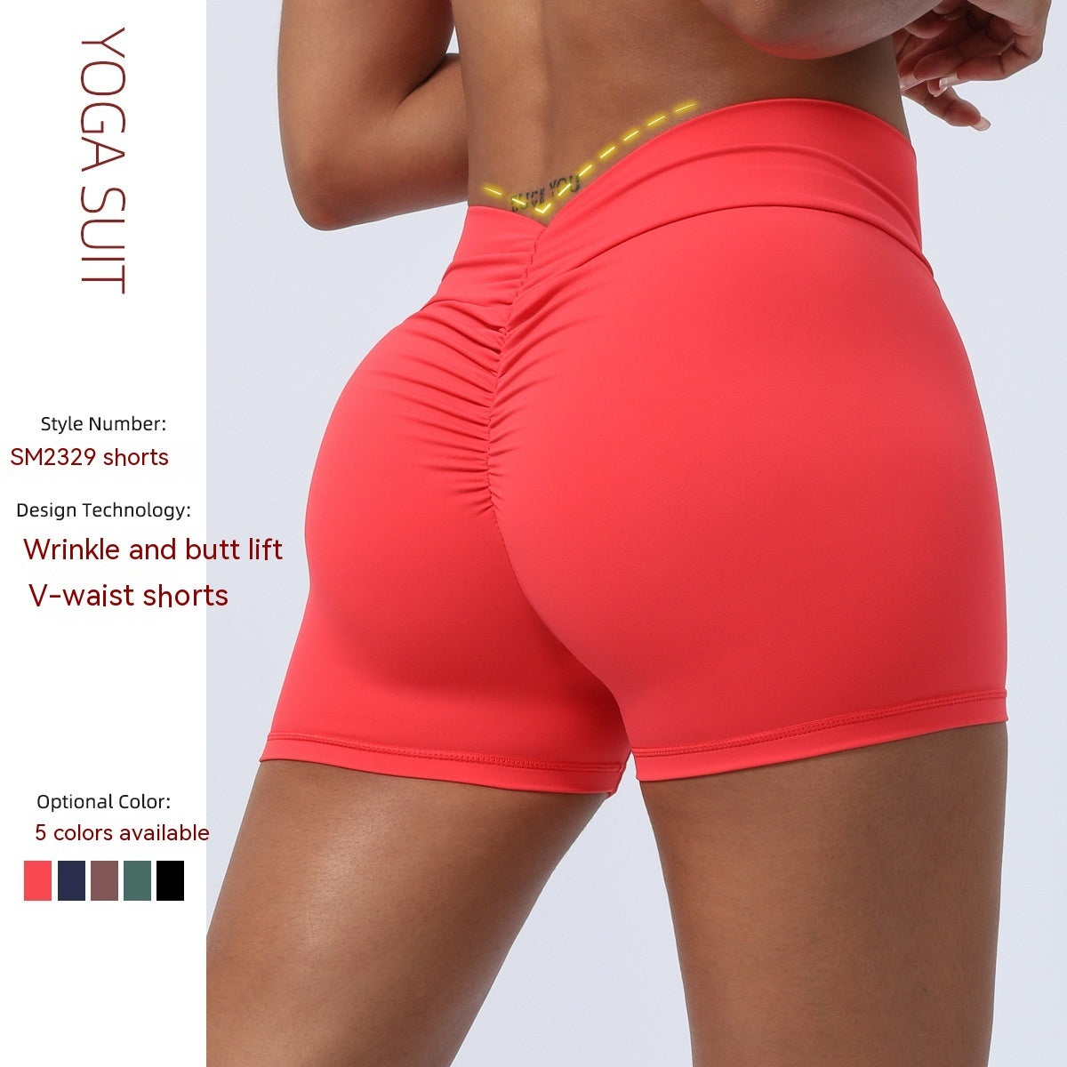 V-shaped Pleated Hip Lifting Sport Fitness Tight Shorts