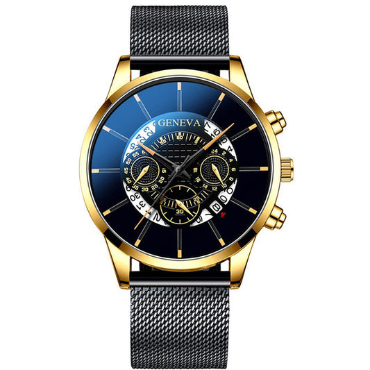 Businessman Alloy Mesh Band Calendar Watch