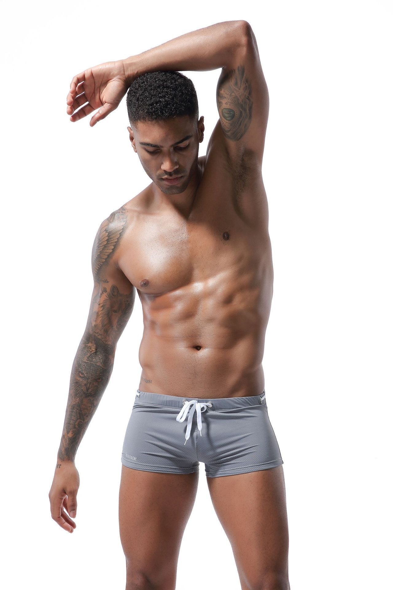 Men's Low Waist Tie Boxer Swim Shorts