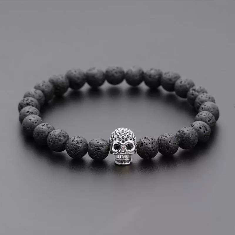 8mm Volcanic Rock Skull Bracelet